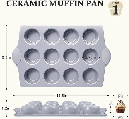 BRONYPRO 12-Cup Non Toxic Nonstick Ceramic Muffin Pan & Cupcake Tin, PFOA & - Image 7