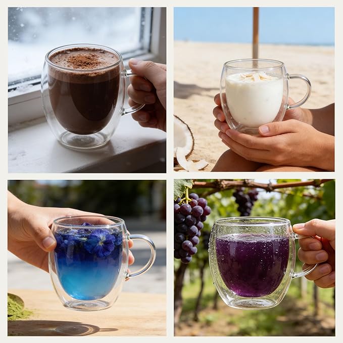 DINGPAI 4 Pack Double Wall Glass Coffee Mugs, 8oz Borosilicate Glass Mug | - Image 8