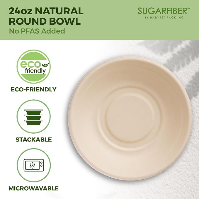 24oz Compostable Paper Bowls Disposable Round Natural Soup Bowls, Biodegradable - Image 3