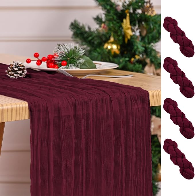 4 Pack Burgundy Table Runner 17 x 108inch Cheesecloth Table Runner Boho Gauze by Lumaycens