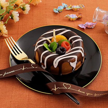I00000 144Pcs Black and Gold Dessert Plate Set, Including 72Pcs Black and Gold Plastic Plates 7.5" and 72Pcs Disposable forks 8.5", Fancy Salad Plates with Gold Rim for Thanksgiving and Party