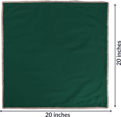 FINGERCRAFT Dinner Cloth Napkin Cotton Blend 12 Pack Mitered Corners with Elegant Golden Lace for Everyday Use Napkins are Pre Shrunk and Good Absorbency Wedding Christmas Special Color Eden Green