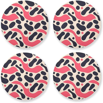 Black Polka Dots on Pink Background Set of 4 Round Coasters by KLL