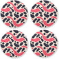 Black Polka Dots on Pink Background Set of 4 Round Coasters by KLL