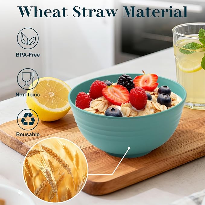 Wheat Straw Bowls Set of 8, Unbreakable Cereal Bowl 26 OZ, Microwave and - Image 3
