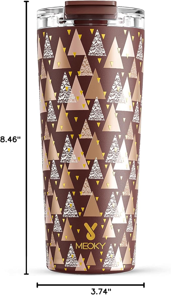 Meoky 24 oz Insulated Travel Coffee Mug: Leak Proof Lid, Cocoa Geometry | - Image 3