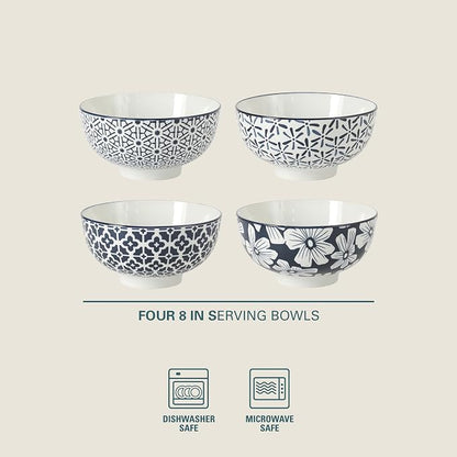 Gibson Home Castle Way 4-Piece Large Serving Bowl Set, 8 Inch Round Stoneware - Image 2