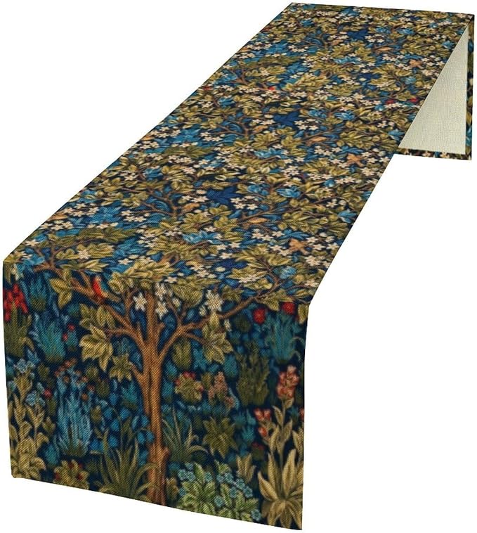 William Morris Floral Table Runner, Vintage Tree of Life Flowers Table Runner by SXXLDNG
