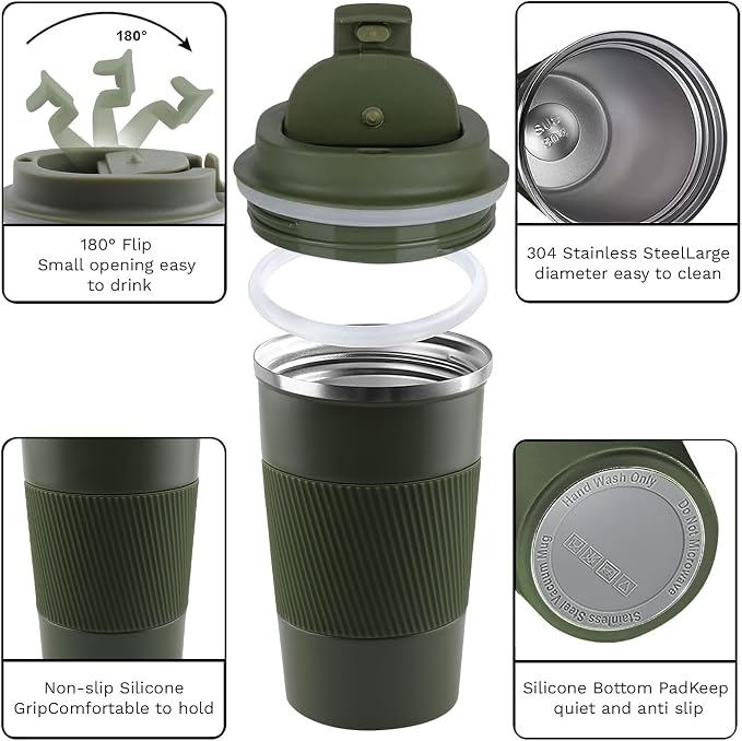 Insulated Travel Coffee Mug, Stainless Steel Coffee Cup - Image 3