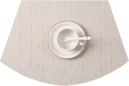 SHACOS Small Round Table Placemats Set of 5 Wedge Shaped Place Mat with Centerpiece Round Mat Heat Resistant Table Mats Washable (5, Beige)