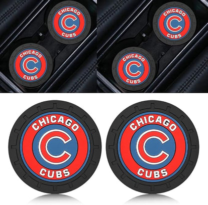 Silicone Cubs Car Cup Holder Coasters,Baseball Fans Car Coasters for Chicago Cubs Fans, Non-Slip Universal Fit Cup Holder Insert