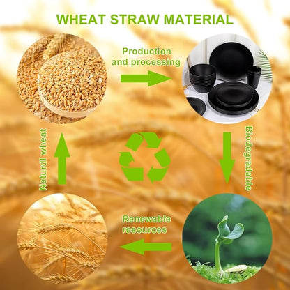 32pc Reusable Black Wheat Straw Dinnerware Sets Black Dishes - Image 8