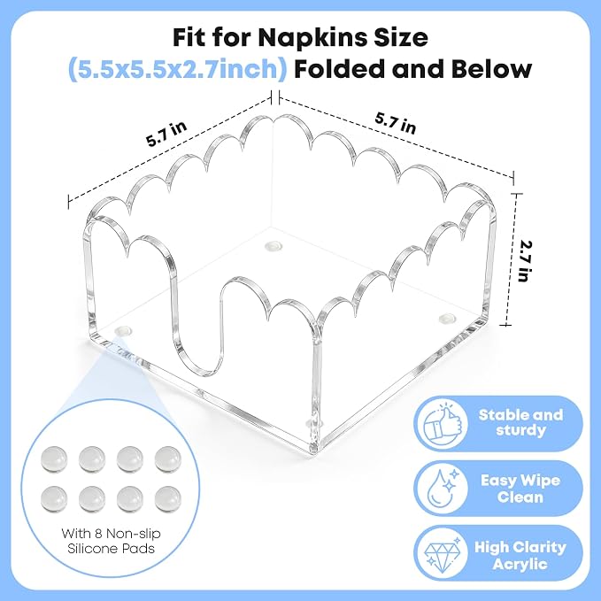 Clear Scalloped Acrylic Napkin Holder - Image 3