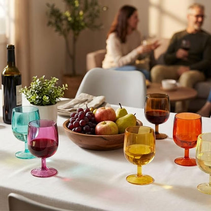 Colored Plastic Wine Glasses Set of 8, Acrylic Short Stem Goblets | 8.5 oz - Image 11