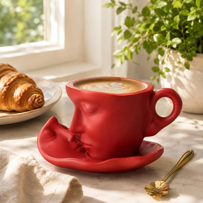 oliruim Red Coffee Cup and Saucer Set - Image 2