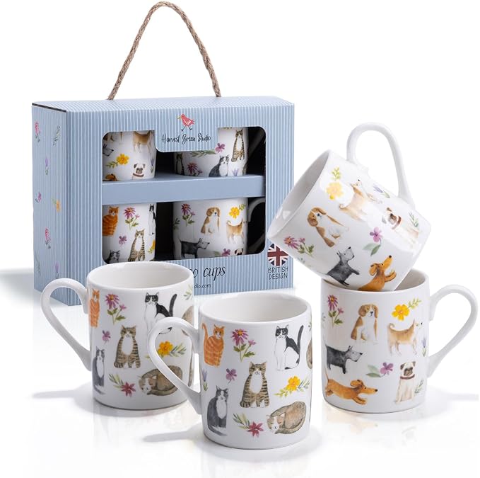 Mini Espresso Cups Set of 4, 3.5oz Porcelain Espresso Shot Cups, Cute Dog and by MFoffice