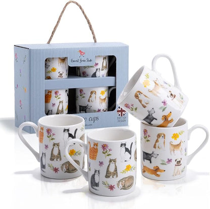 Mini Espresso Cups Set of 4, 3.5oz Porcelain Espresso Shot Cups, Cute Dog and by MFoffice