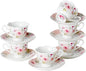 2.5oz Porcelain Demitasse Set of 6, 75ml Pink Espresso | Romantic pink floral by PRECITIME