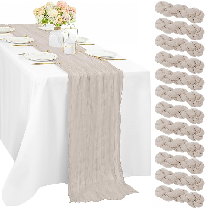 12 Pcs Cheesecloth Table Runner 10FT Rose Brown Runner by Sunnyline