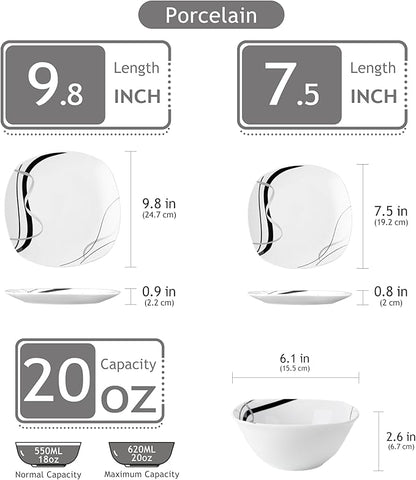 VEWEET Porcelain Dinnerware Set, 12 PCS Including Dinner Plates, Dessert Plates and Cereal Bowls, Series Fiona
