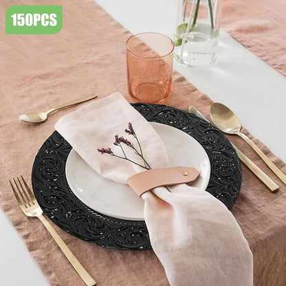 150 Pcs Charger Plates Set, Round Charger Plates, Reusable Serving Plates Embossed Rim Plastic Chargers Plate Decorative Round Plate Chargers for Dinner Plate Table Wedding Shower Decoration