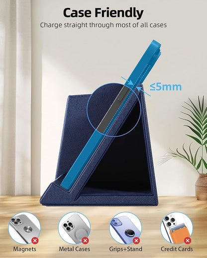 3-in-1 Wireless Charger with Pen Holder, Desk Clocks with Temperature and Humidity, Compatible with iPhone 16/15/14/13/12/11/8Series, Pencil Holder for Desk Home Office, Men Gift Idea Gadget, Blue