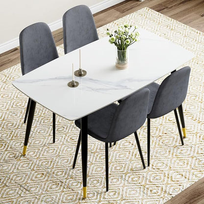 5 Piece Dining Table Set,4 Chair Dining Table Set, Sintered Stone Kitchen Table Top and Modern Chairs Set of 4 for Kitchen Dining Room, Small Space