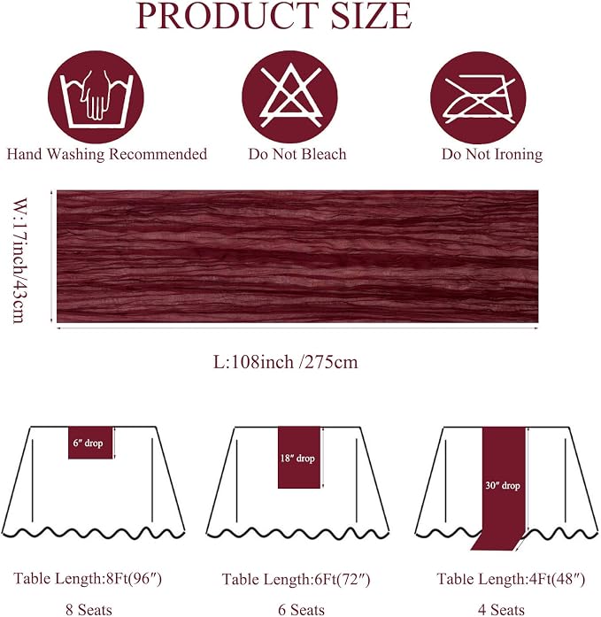 6Pack Burgundy Cheesecloth Table Runner, 17 x 108 inch Sheer Cheese Cloth - Image 3