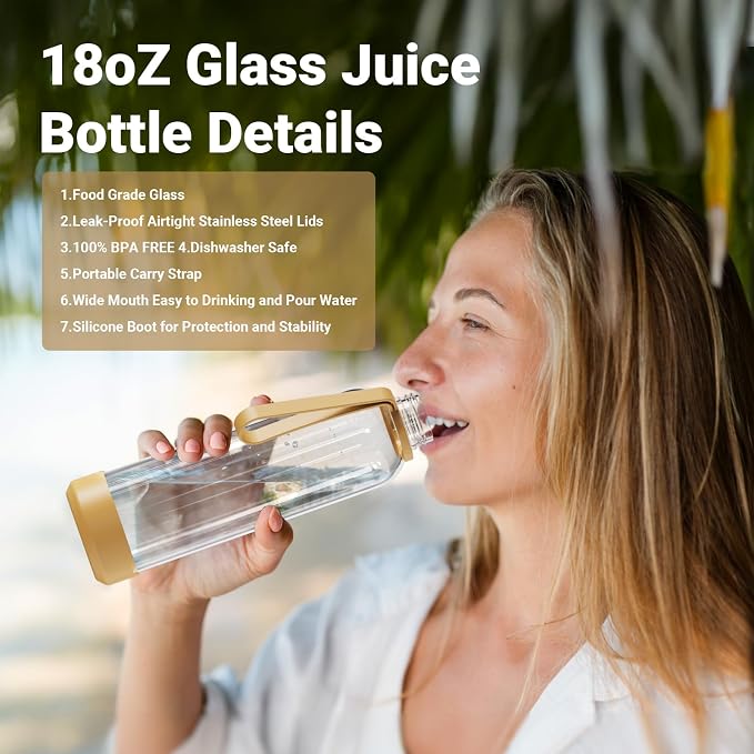 Sursip 18 oz Glass Water Bottles - Image 2