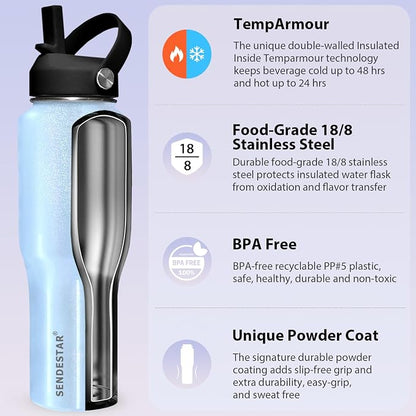 SENDESTAR 40oz Stainless Steel Water Bottle, Double Wall Vacuum Insulated Bottle - Image 4