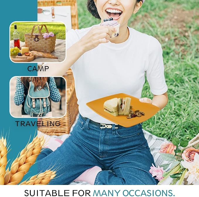 Teivio 16-piece Plastic Wheat Straw Square Dinnerware Set - Image 7