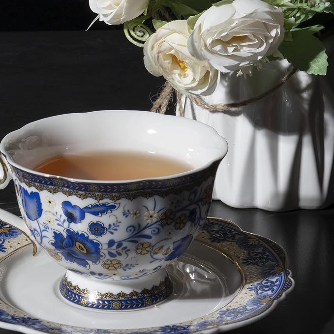 ACMLIFE Bone China Tea Cups and Saucers, 6.8 oz Tea Cup and Saucer Set - Image 4