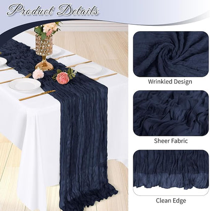 3 Pack Navy Blue Cheesecloth Table Runner, 17 x 108 inch, Semi Sheer Boho - Image 4