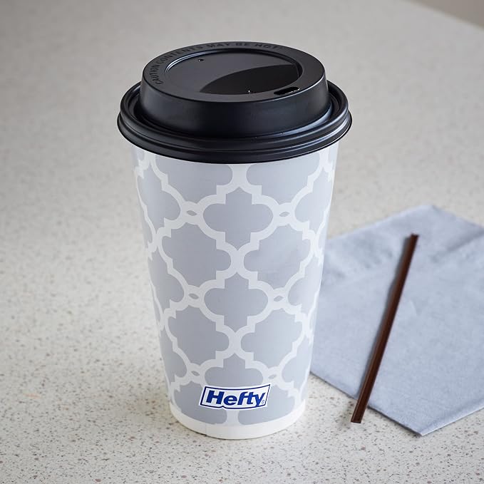 Hefty Disposable Hot Cups with Lids, Insulated Paper Coffee Cups - Image 6