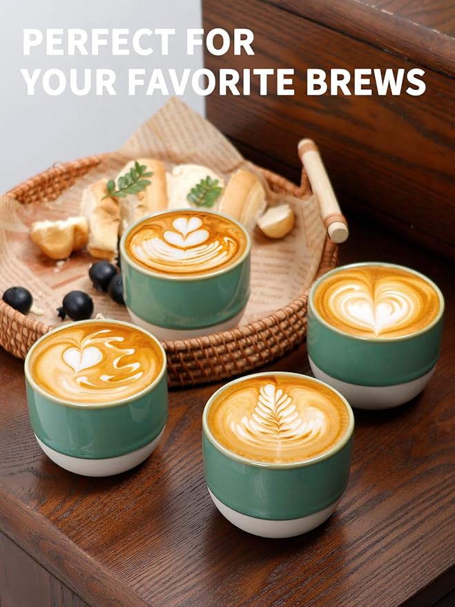 4oz Espresso Cups Set of 4, Cappuccino – Two-Tone Stackable Small Mugs - Image 4