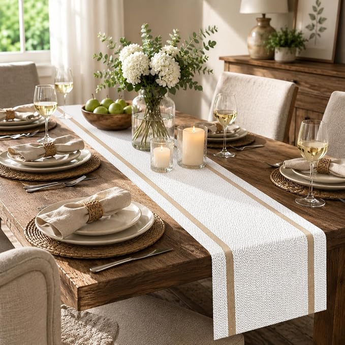 FAVE 4-Pack Woven Vinyl Table Runners, 120x12 Inch White - Image 9