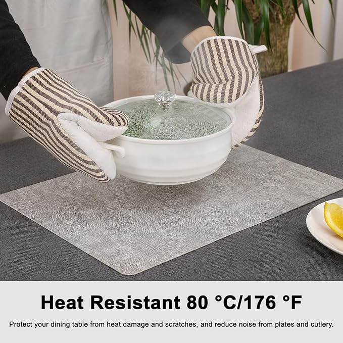 Myir JUN Reversible Vinyl Placemats Set of 8, Faux Leather Place Mats Dual Sided Waterproof Oilproof Wipeable, Heat-Resistant Table Mats for Kitchen Dining Indoor Outdoor (12" x 17", Light Gray Beige)