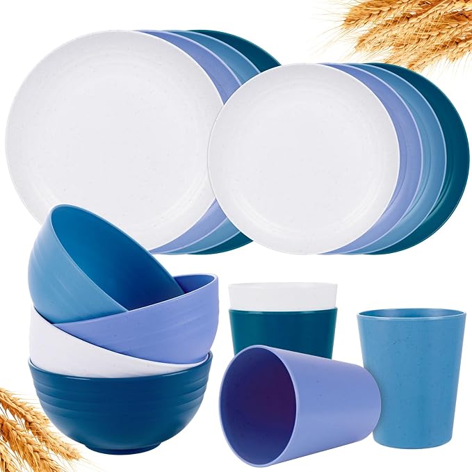 Rubtlamp 16pcs Wheat Straw Dinnerware Set, Unbreakable Plates And Bowls Sets of by Rubtlamp