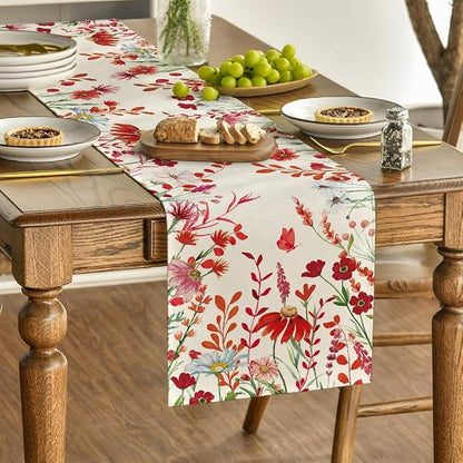 Artoid Mode Orange Daisy Flowers Floral Leaves Summer Table Runner, Spring - Image 2