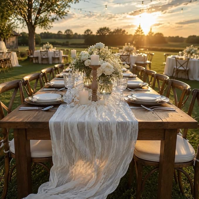 2 Pack White Cheesecloth Table Runner 17x108 Inch Boho Rustic Semi Sheer Gauze - Image 2