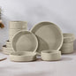 E-far 16-Piece Plates and Bowls Sets - Stoneware Dinnerware Sets with Pasta Bowls for 4 | Microwave & Dishwasher Safe Kitchen Modern Dish Set, Speckled Khaki