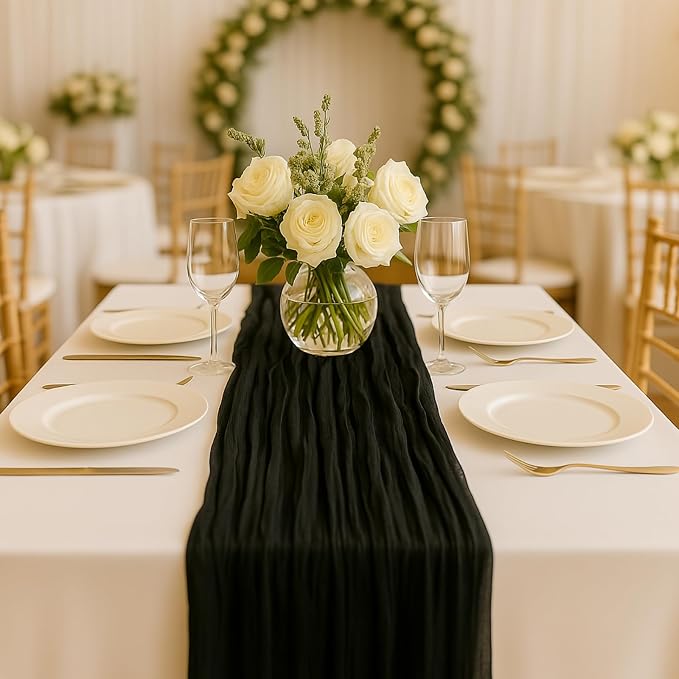 10FT Black Cheesecloth Table Runner 120 Inch Rustic Boho Gauze Cheese Cloth - Image 7