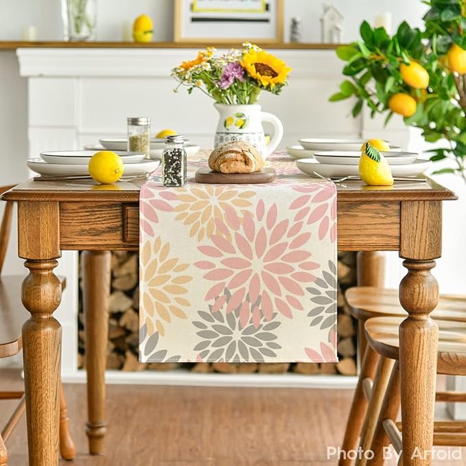 Artoid Mode Pink Dahlia Floral Pinnata Summer Table Runner, Spring Kitchen - Image 2
