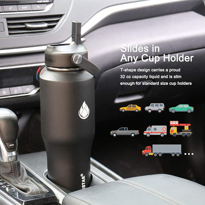 SENDESTAR Water Bottle 32oz, 2 Lids, Wide Mouth Stainless Steel Vacuum - Image 2