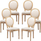 Vintage French Dining Chairs Set of 6, Round Back Accent Chairs with Linen Seat and Solid Wood Frame, Farmhouse Sillas de Comedor Upholstered for Dining Room & Kitchen, Beige