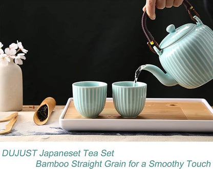 Dujust Japanese Tea Set, Cyan-blue Porcelain Tea Set - Image 2