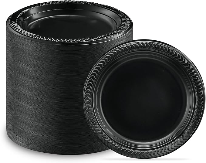 PLASTICPRO 800 PCS Black Plastic Plates Light Weight 6 Inch Plastic Dessert by PLASTICPRO