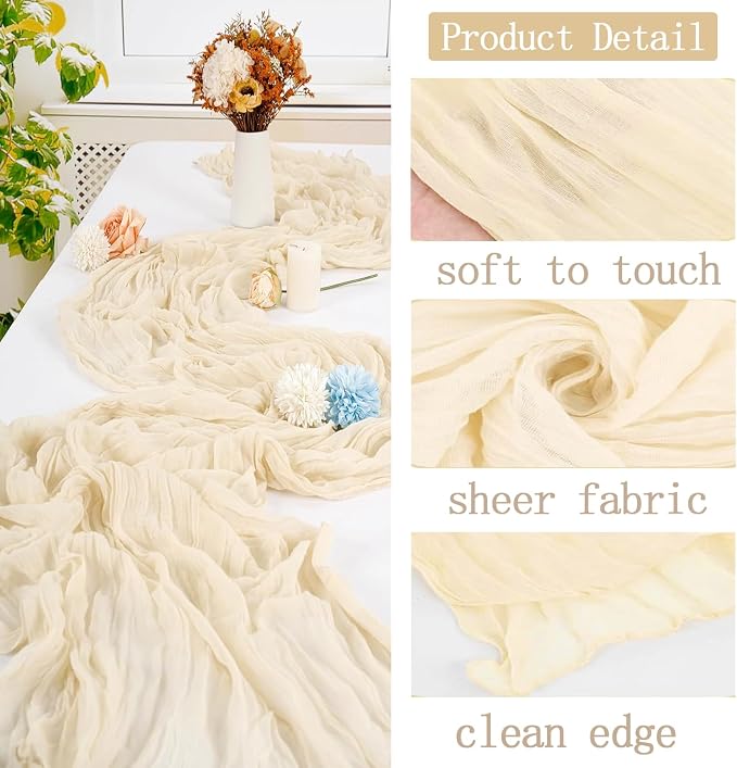 8 Pack Ivory Cheesecloth Table Runner 20 x 120 inch Gauze Table Runners 10 FT - Image 3