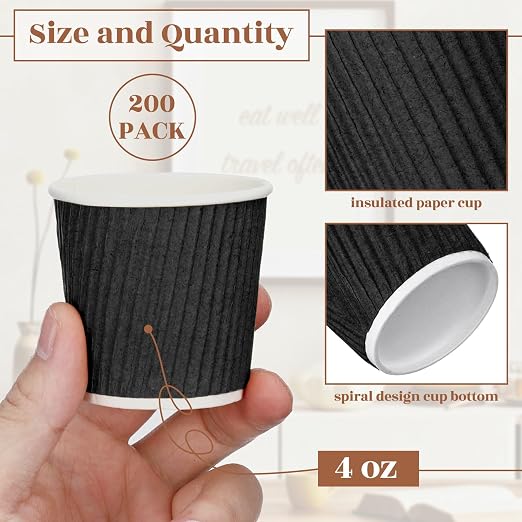 Yaomiao 200 Pcs 4 oz Disposable Espresso Coffee Cups Ripple Corrugated Paper - Image 2