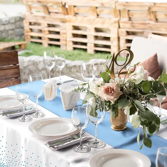 16Pack Disposable Plastic Tablecloths and Satin Table Runner Set White and - Image 6